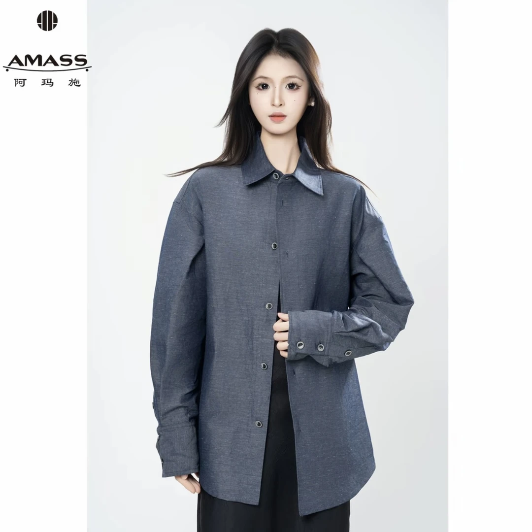 AMASS阿玛施早秋新款时尚休闲质感舒适百搭宽松牛仔衬衫女530099