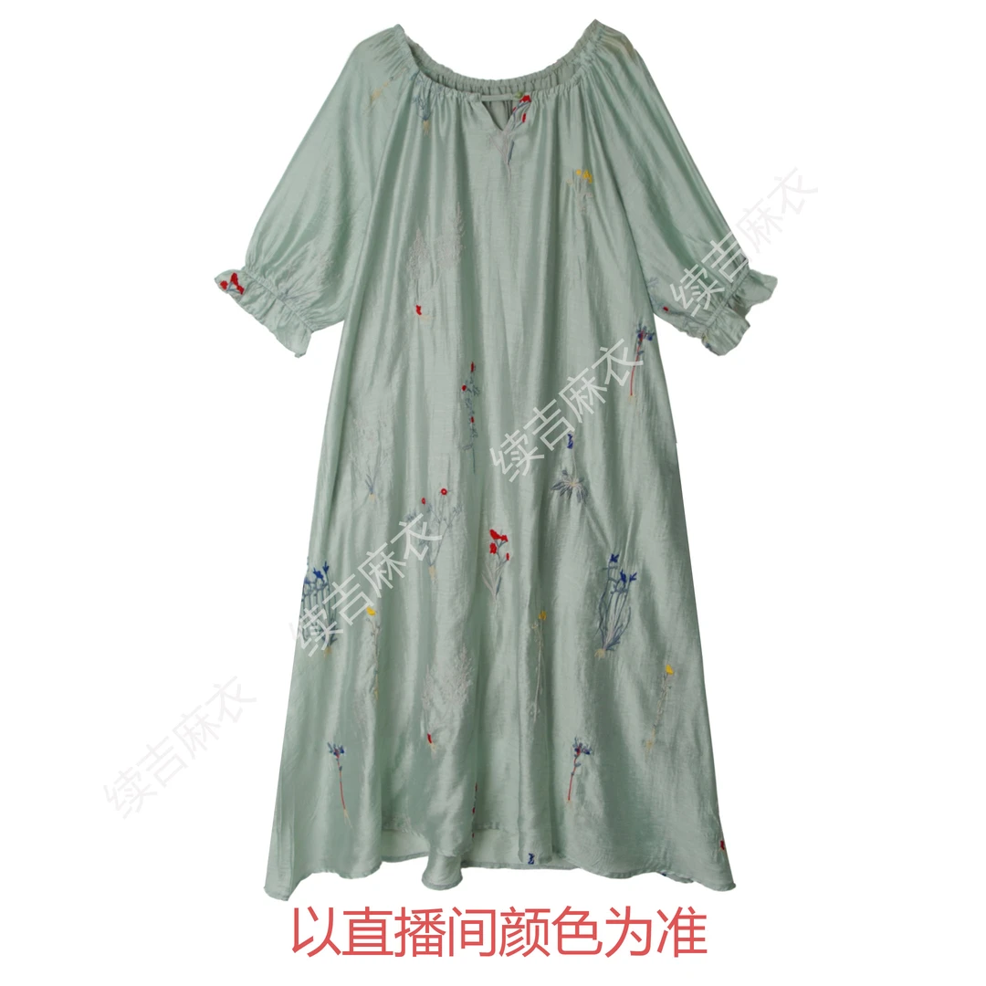 夏-续吉麻衣25-1055【天青】宽松气质国风优雅设计感连衣裙