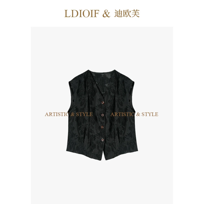 玫瑰立体钩花 / 重工人丝提花 V领马甲背心上衣#XSY18426