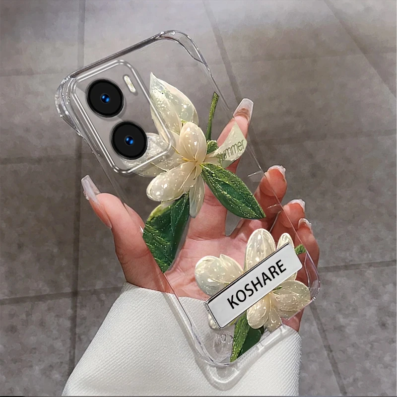 适用于畅玩40Plus系列水晶花无边框支架手机壳