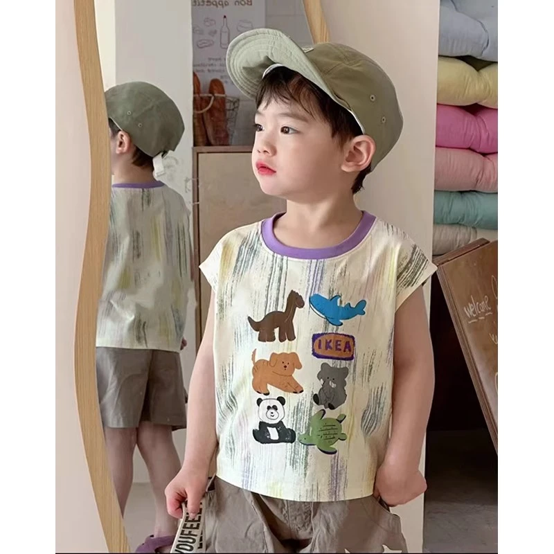 韩版童装男童背心t恤2025夏装新款宝宝时髦洋气酷帅百搭纯棉体恤