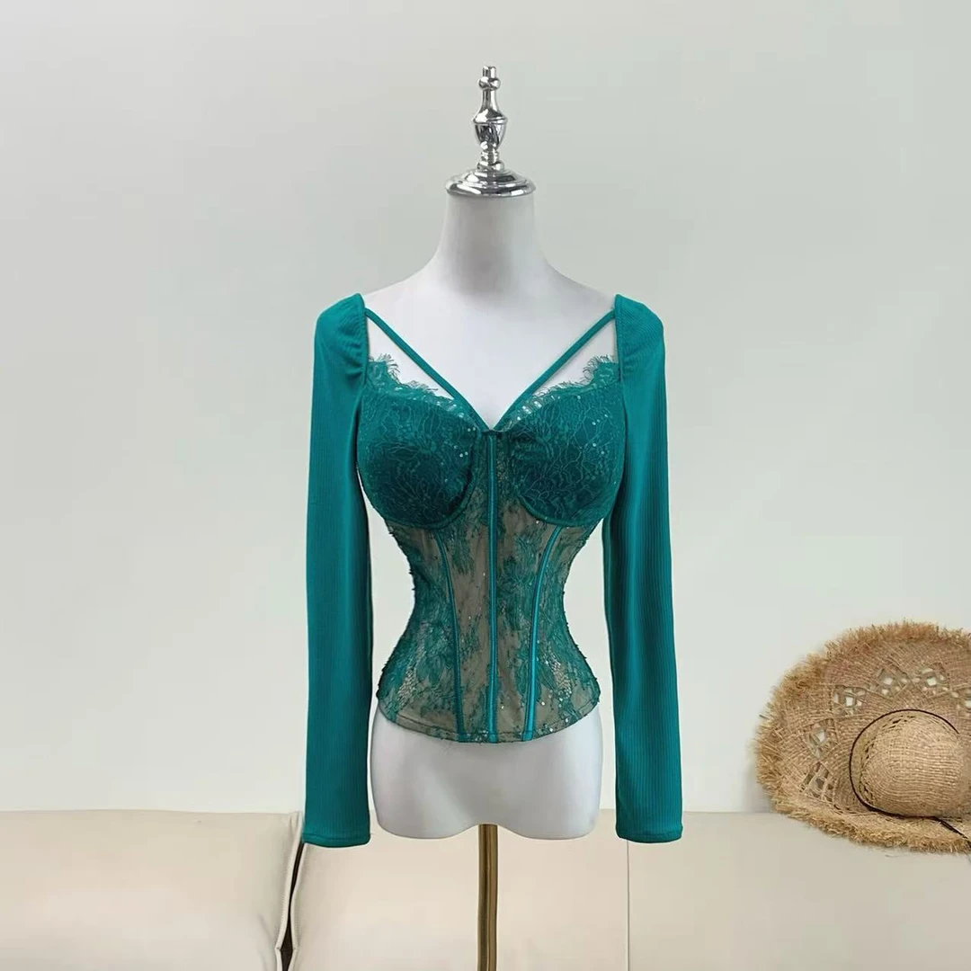 BECHARMING「康达维斯 」法式纯欲时尚轻奢收腰修身长袖上衣Q1483