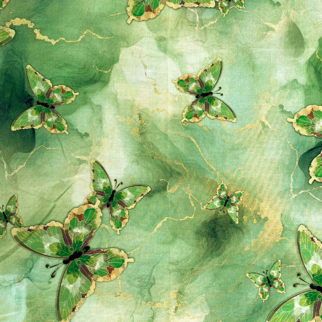 高支丝光棉贡缎 翡翠绿蝶 贡缎丝光面料新工艺连衣裙旗袍柔软透气