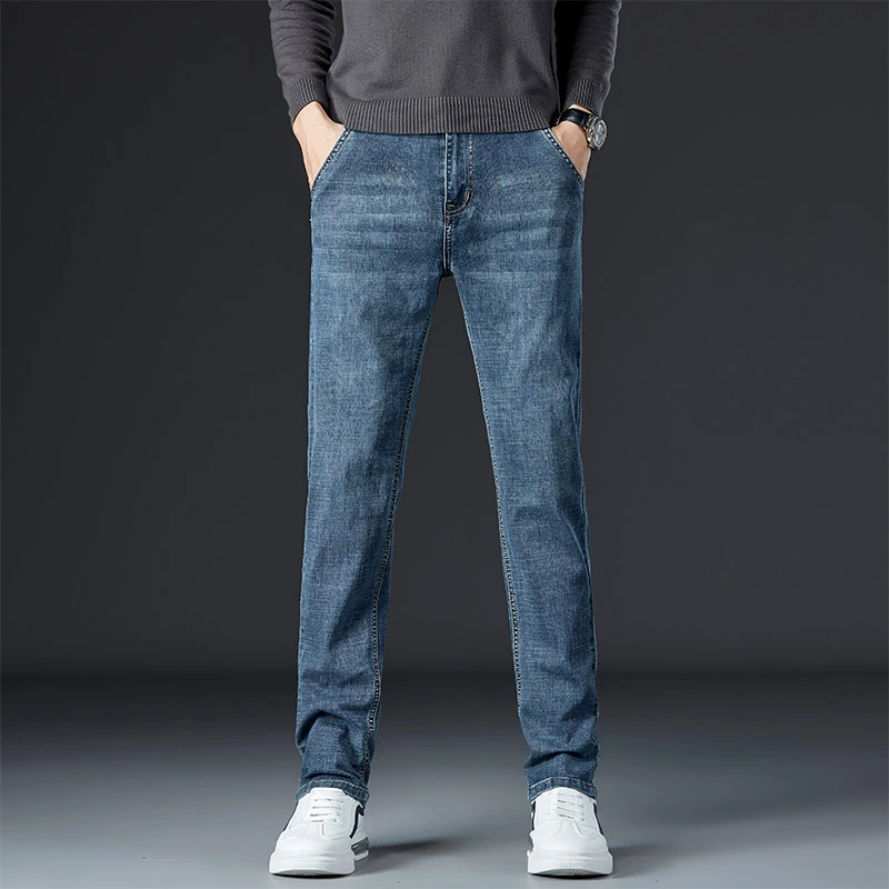男士牛仔裤舒适透气长裤休闲百搭高档弹力直筒裤时尚潮流薄款夏款