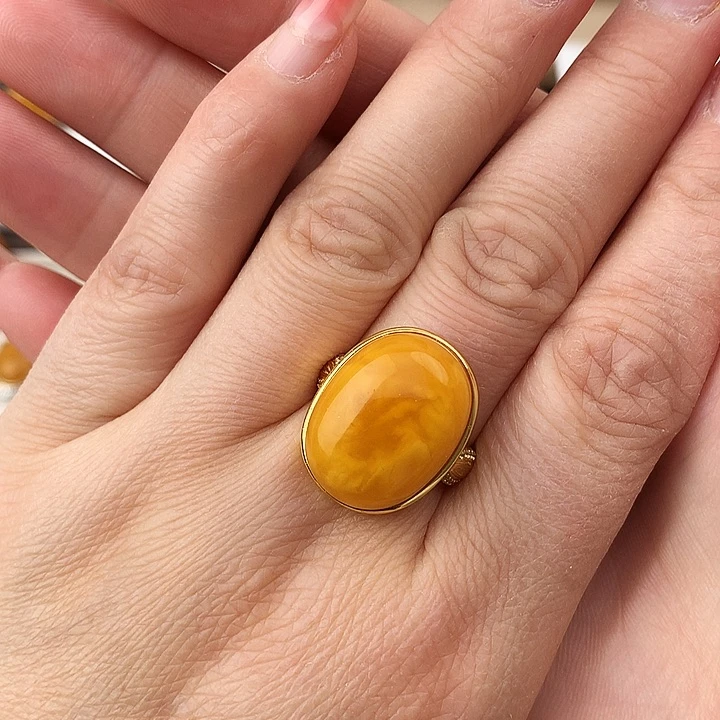 蜜蜡戒指银S925镶嵌戒指