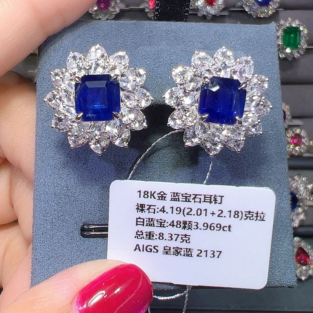 耳饰蓝宝石18K金镶嵌