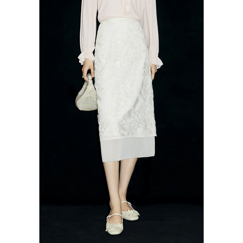 【陈大可专属】MandyZhang刺绣薄纱拼接半身裙女夏裙子