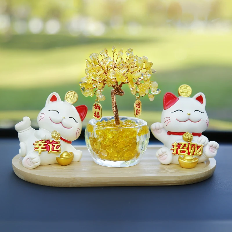 招财猫水晶发财树车载摆件2025新款高档车内饰品汽车中控台装饰品