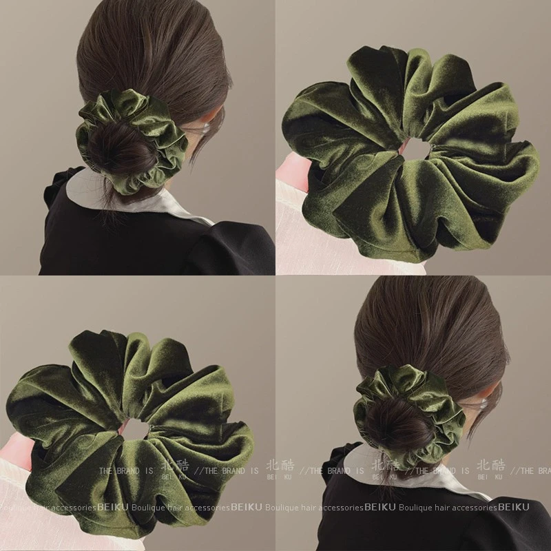 云豆绿~丝绒复古绿大肠发圈2025头花发绳气质马尾发绳旅行发卡