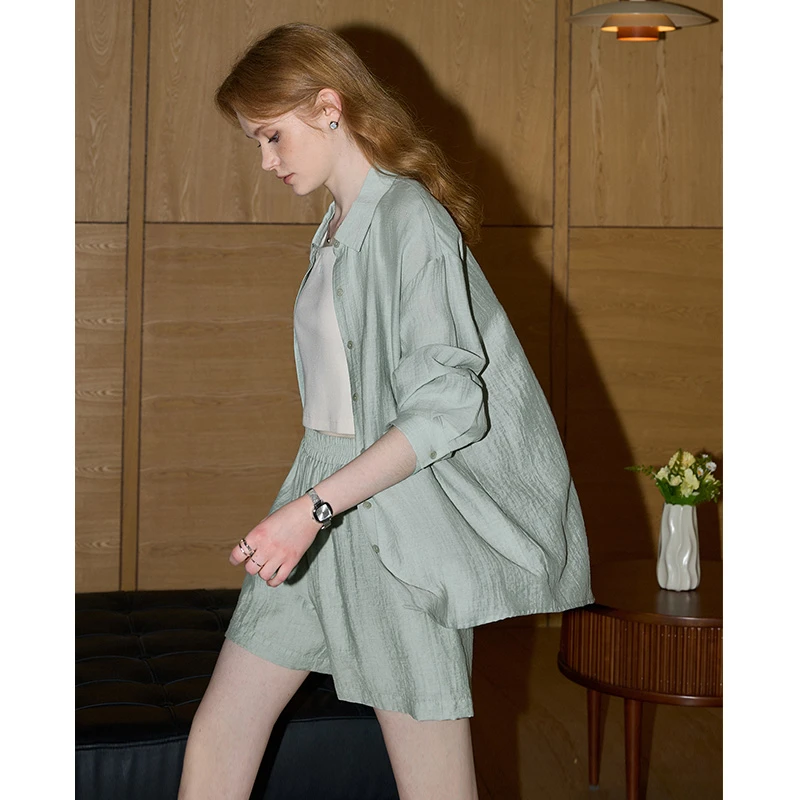 库恩玛维衬衫短袖套装女2025年新款三件套装春天欧若风穿搭