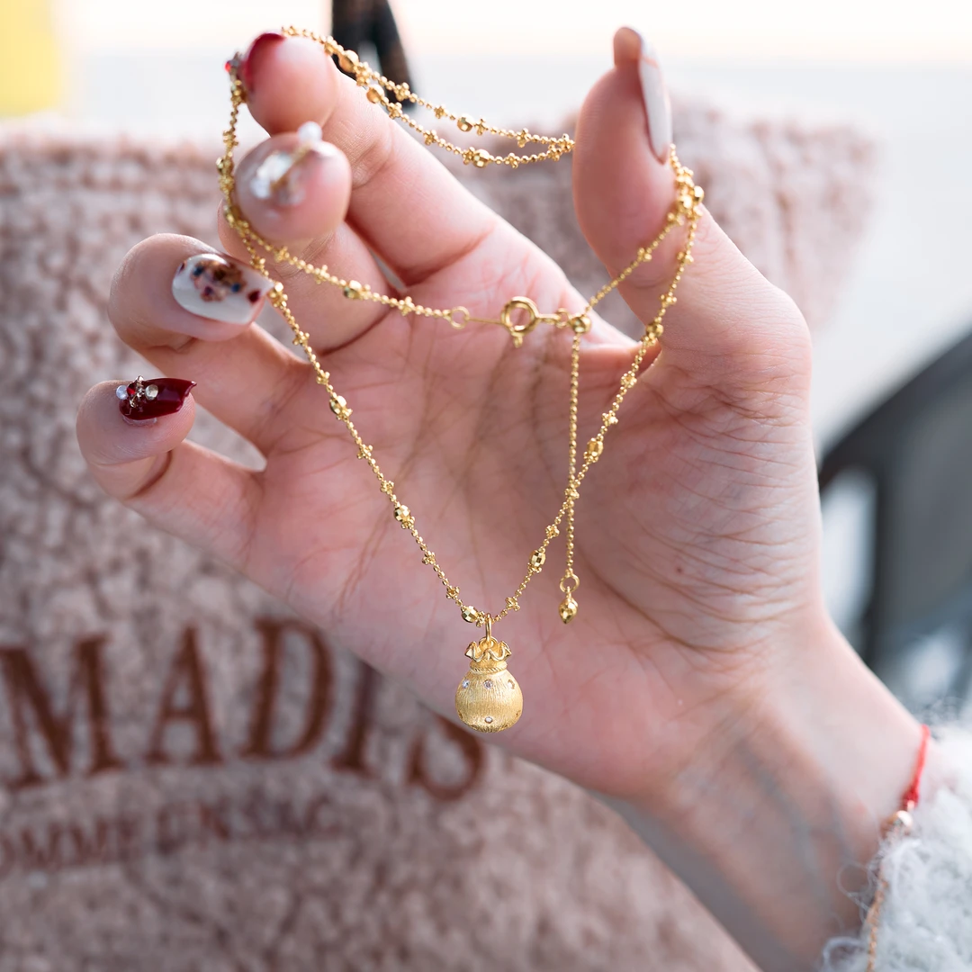 坠链均925银莫桑石 钱袋子项链简约精致镶钻项链夏日新款