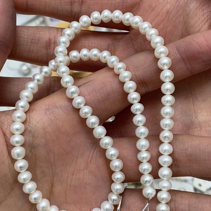 珍珠项链5.2m淡水珍珠银S925镶嵌
