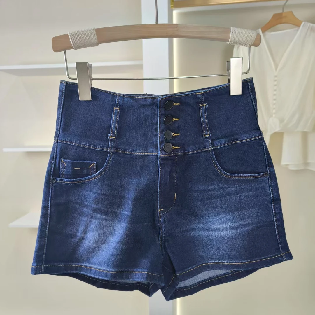 【德M】Y511  女装时尚高腰包臀牛仔短裤深蓝5176207025903