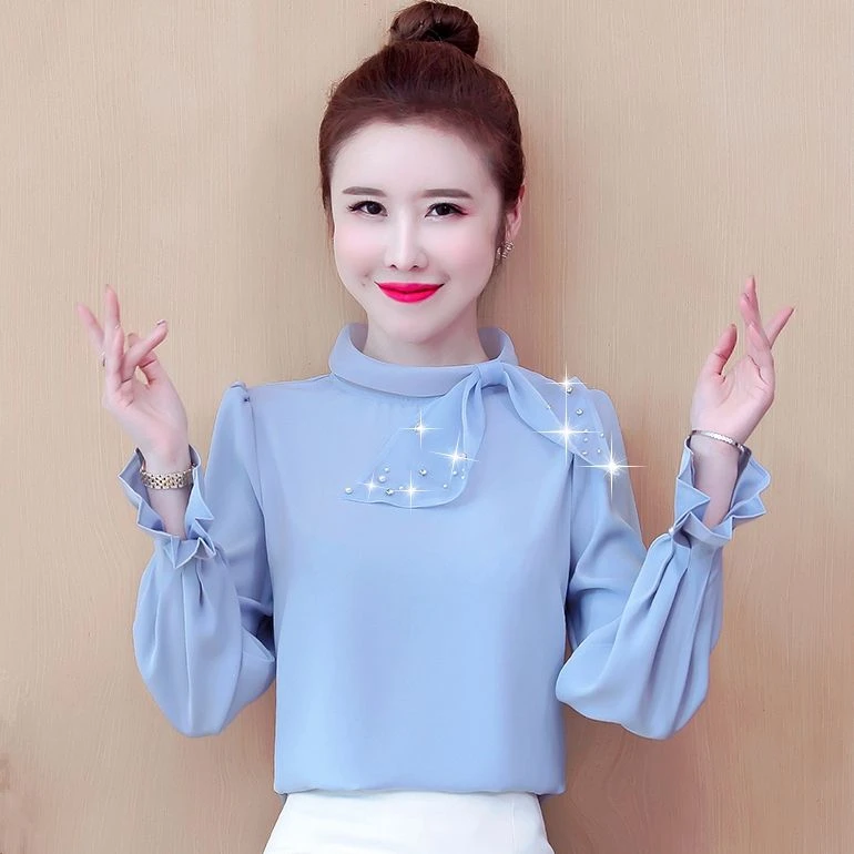 雪纺衫女长袖2025春装新款宽松显瘦上衣衬衫洋气独特减龄衬衣潮