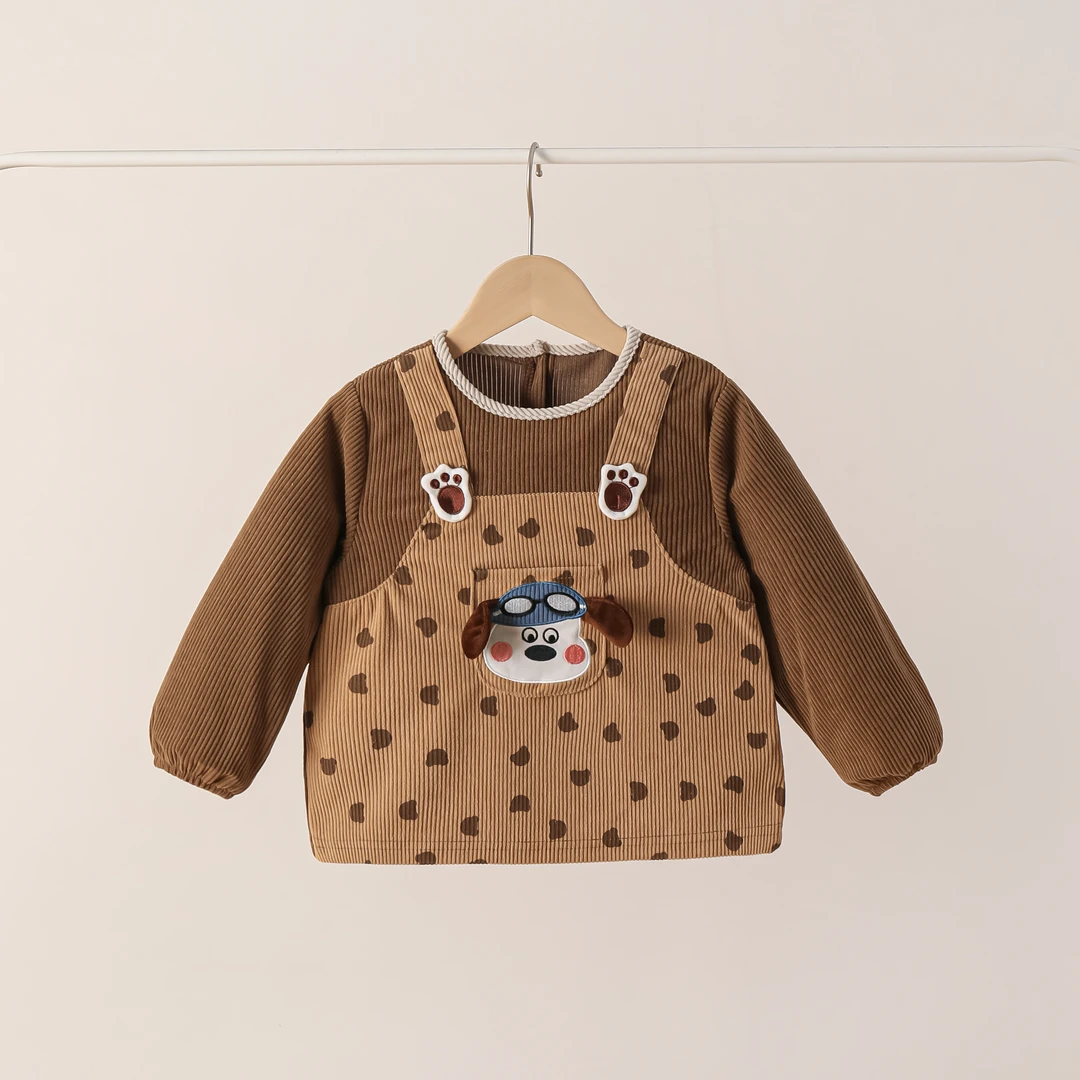 男宝宝卡通罩衣秋冬外穿儿童围兜反穿衣吃饭防水