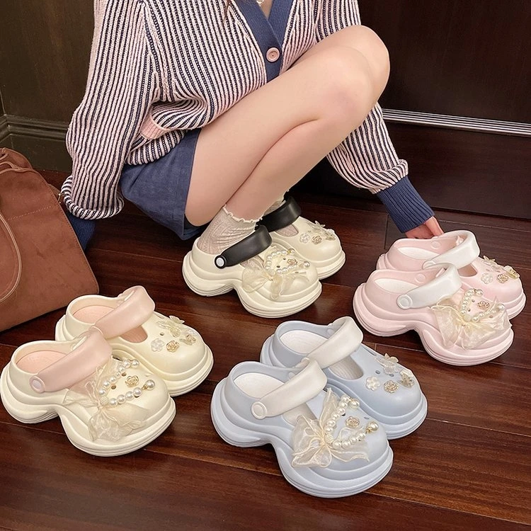 网红超火高级感镂空透气洞洞鞋女夏季外穿厚底增高踩屎感两穿凉鞋