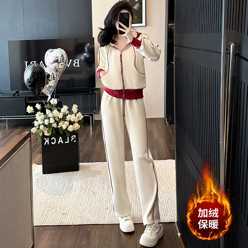 3816加绒套装连帽女装保暖时尚洋气加厚