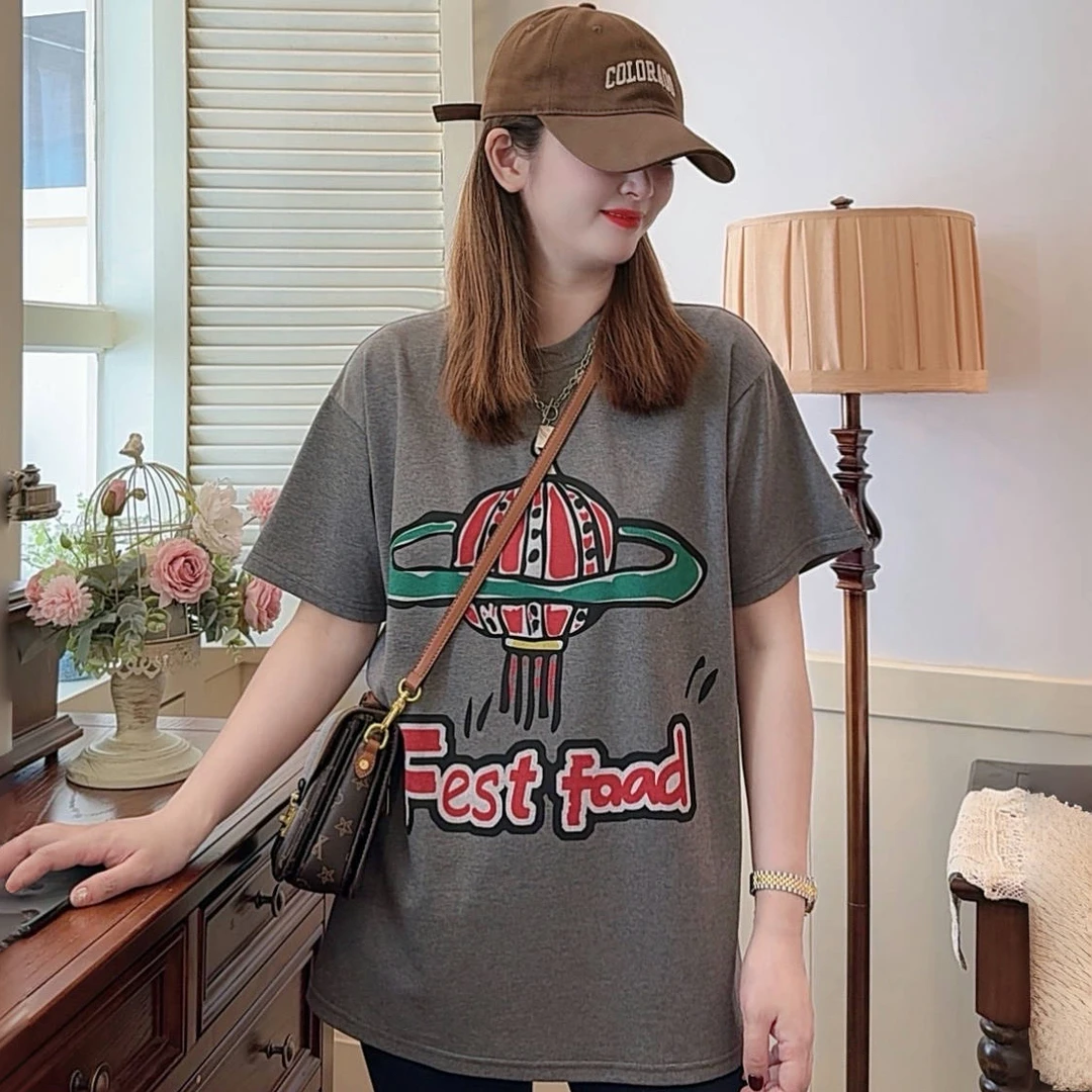 【飞船】2025小众设计师夏季新款时尚宽松圆领字母印花休闲短袖T