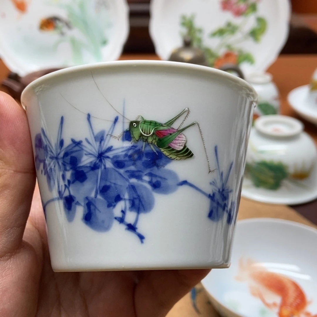 会*公独傲秋霜青花珐琅杯