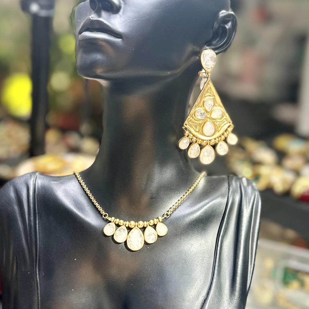 铜合金吊坠 铜合金复古项链水滴吊坠流苏毛衣链配饰轻奢金色饰品