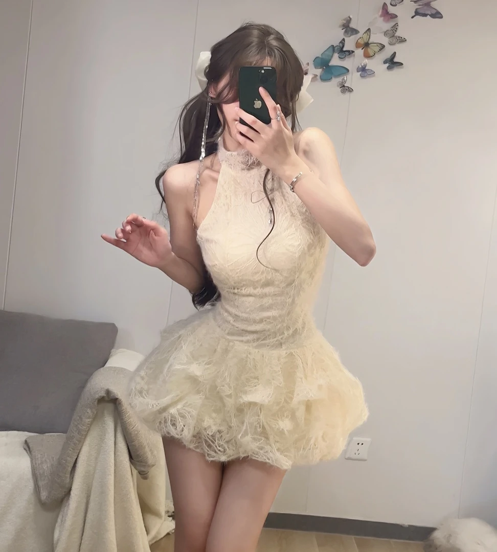 清【Ann】“芭蕾天使”蕾丝高级收腰公主杏色蓬蓬裙