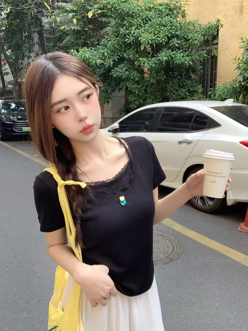 Rainbow（181658#）韩系简约吊带短袖假两件T恤