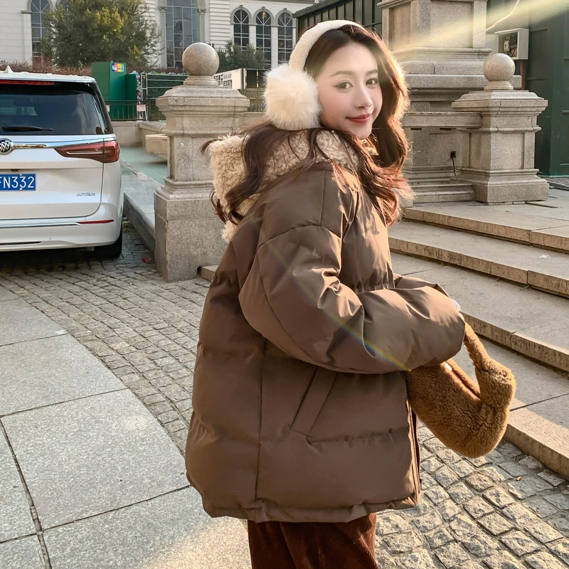 粉色连帽显瘦棉服女205冬季新款韩版宽松加厚保暖面包服棉衣外套