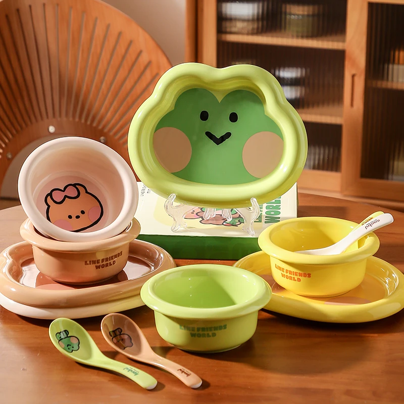 布朗熊陶瓷米饭碗可爱卡通盘家用一人食专用餐具高颜值汤碗沙拉碗