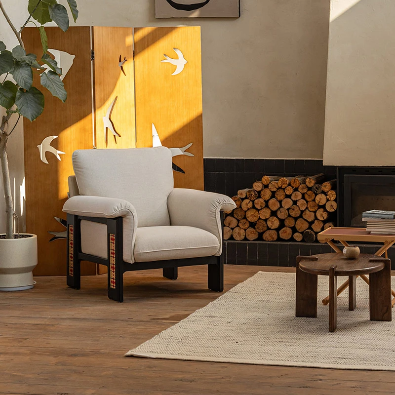 支吾【云沙】轻奢客厅办公书房竹编单椅懒人单人沙发