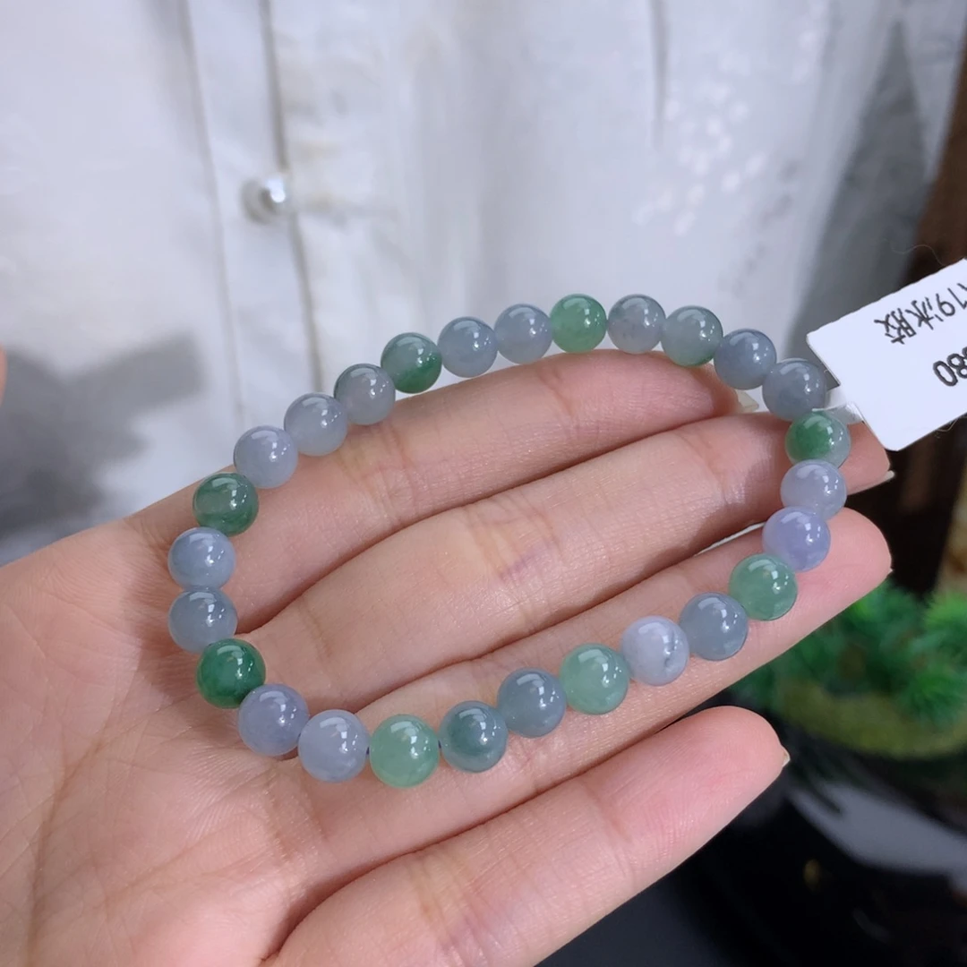 鲜****未镶嵌手串翡翠卡6.4蓝紫飘花