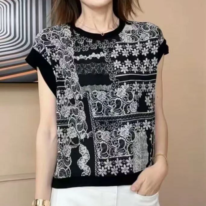 夏季薄款冰丝无袖后开叉设计女士显瘦百搭小衫