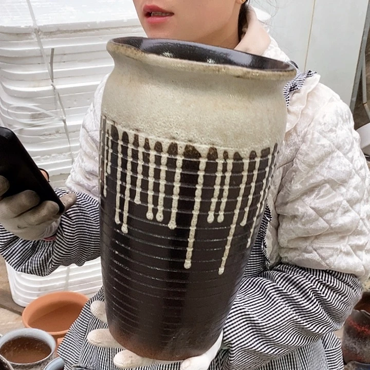 紫砂花盆瑕疵口19高31瑕疵