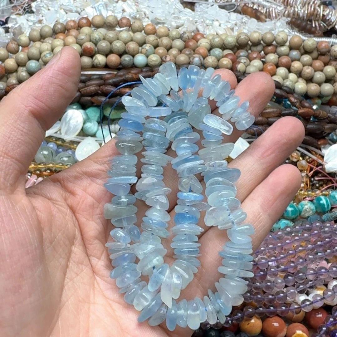 合金玛瑙/玉髓珠宝半成品一条10-11mm海蓝宝