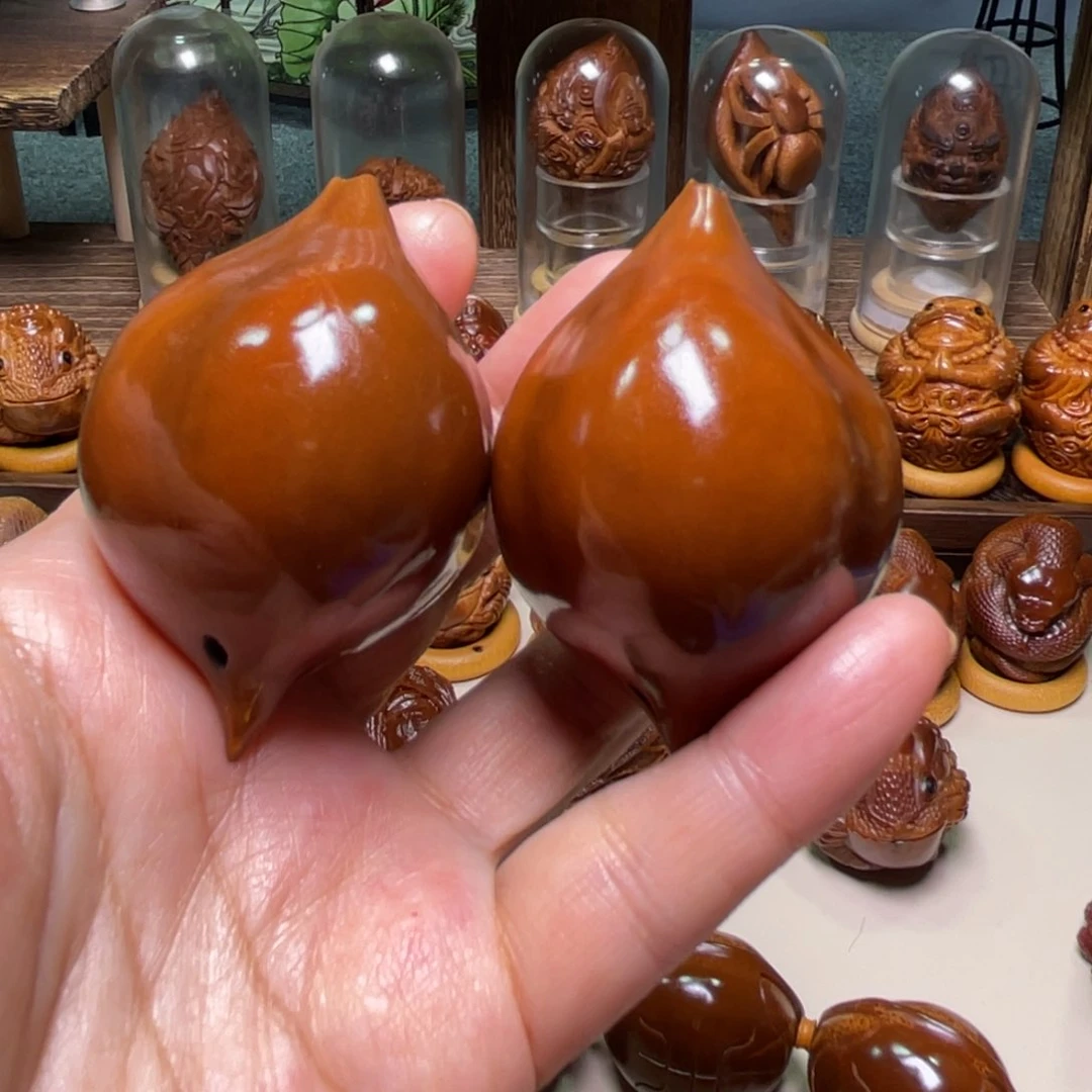 橄榄核吊坠老*茶大素核一对