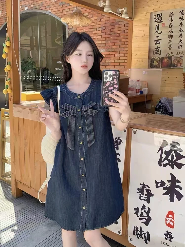 夏季静奢风吸汗减龄连衣裙纯色百搭裙子圆领休闲女装