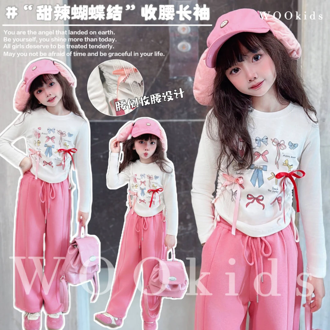 现货-WOOkids8【甜辣蝴蝶结】亲子兄妹童装高定长袖T恤 W25010403