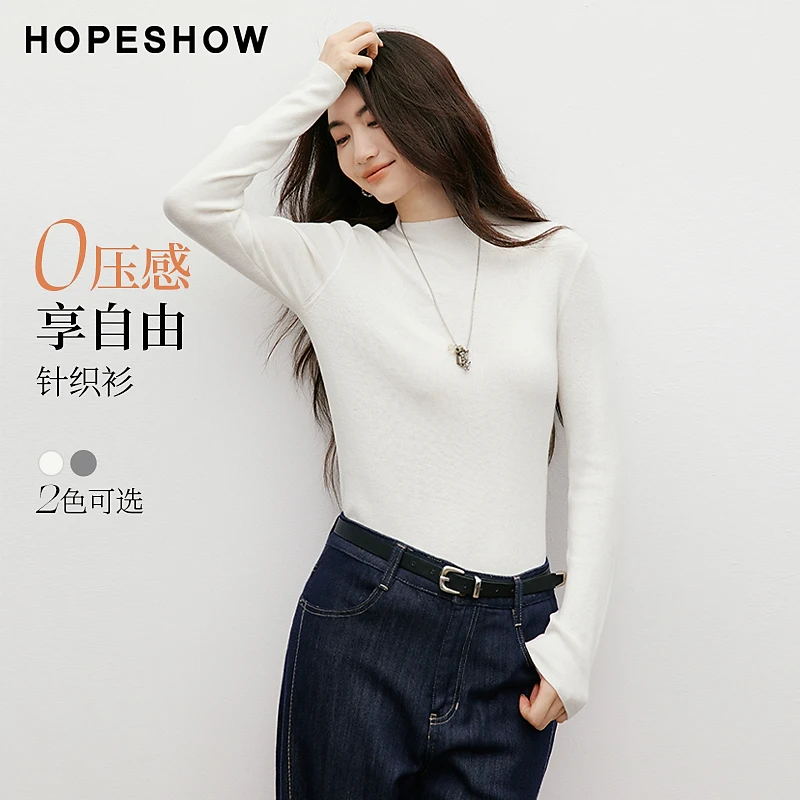 红袖2025秋季新款女装 珠片亮丝正肩长袖半高领针织衫90125310114