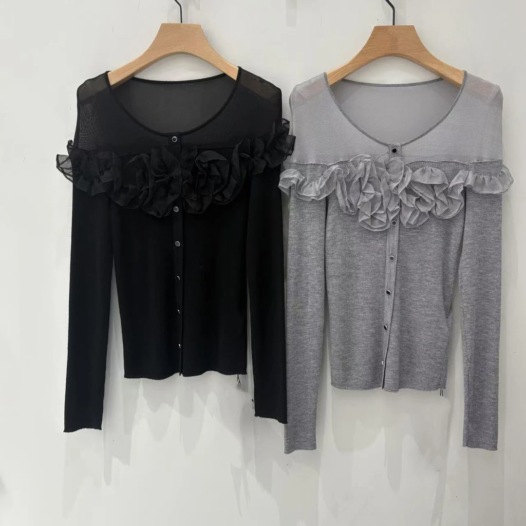 针织衫-40128001纱线精致女人立体盘花