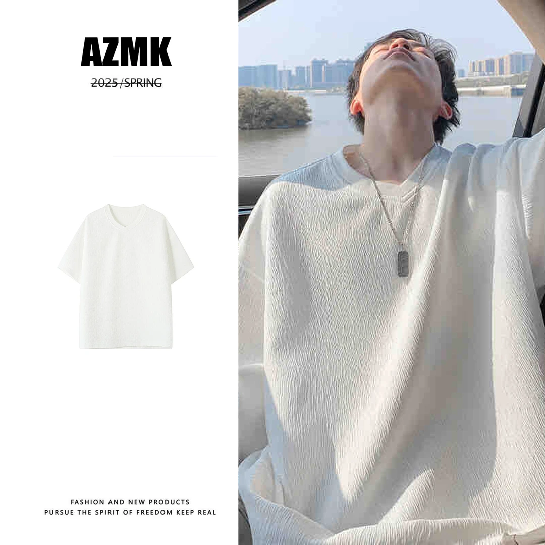 百搭v领大码男士夏季半袖宽松潮流港风运动休闲情侣纯色ins韩版