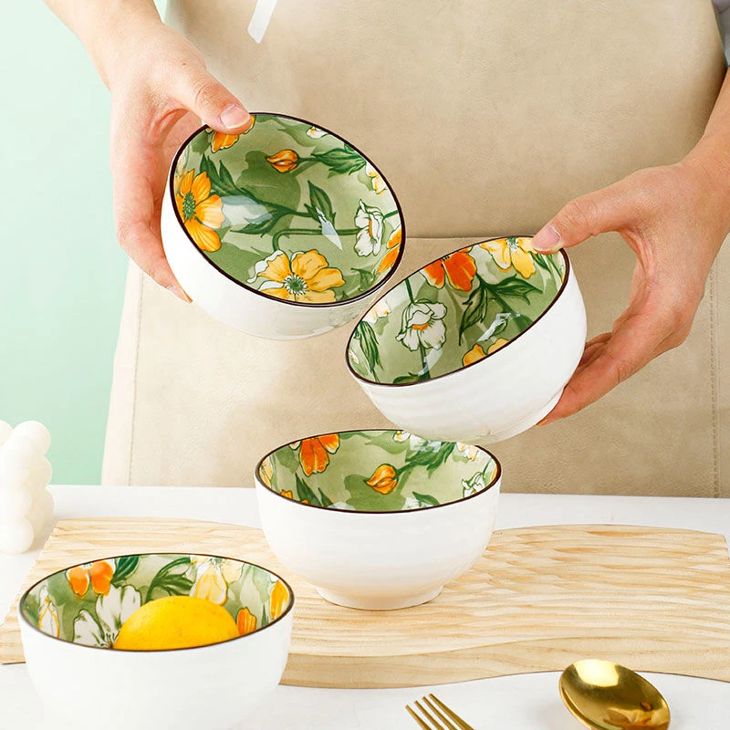 【花色019】4.5英寸碗10只家用米饭碗加厚防烫网红清新陶瓷餐具