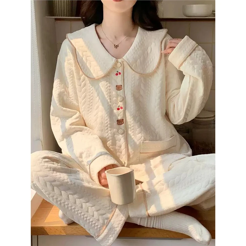 棉甜美系秋冬季保暖空气棉月子服喂奶衣孕妇哺乳睡衣孕期哺乳期