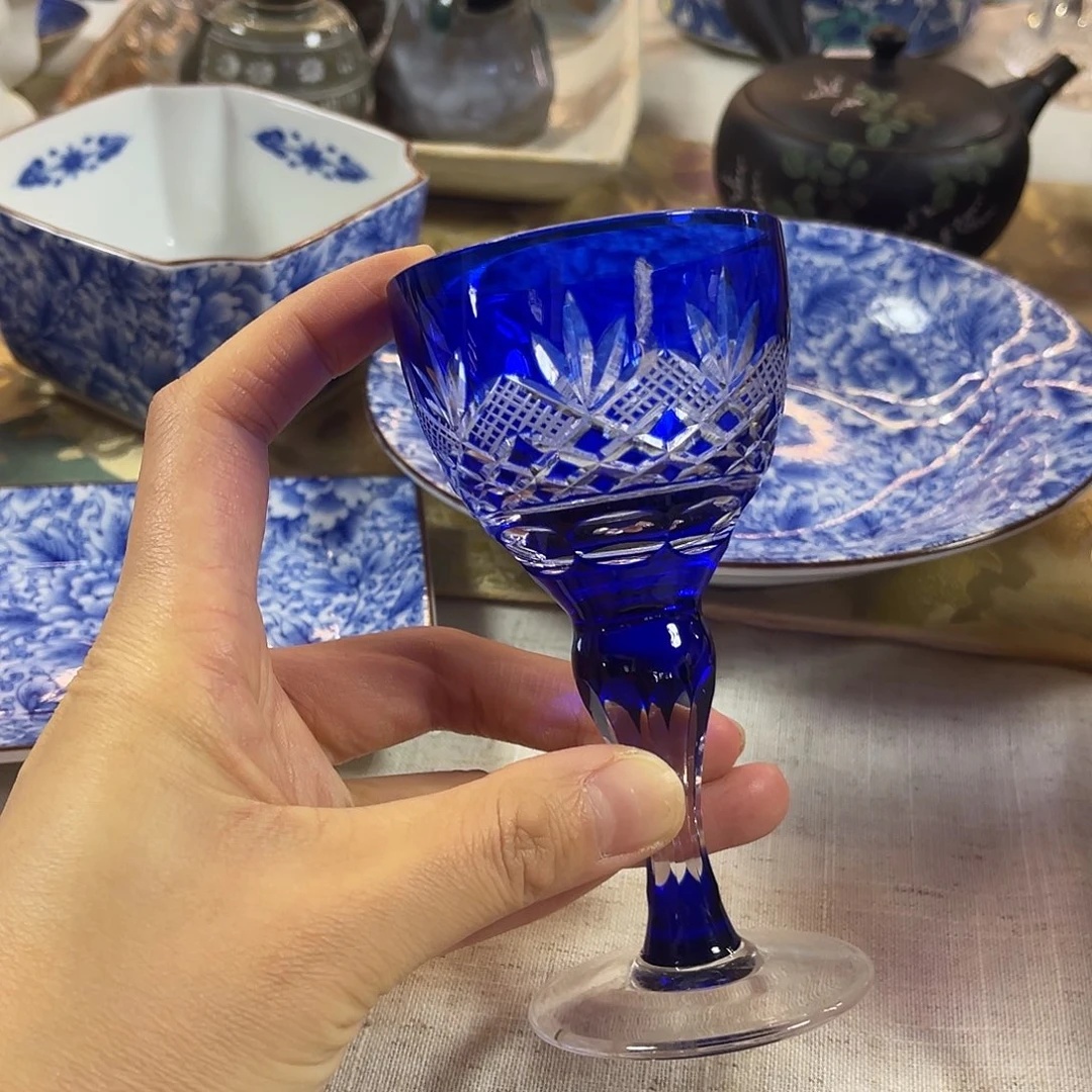瓷片蓝切子高足杯