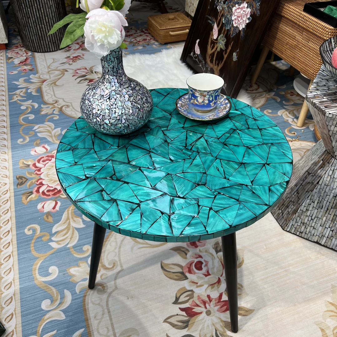 KA—宝石绿款手工全贝镶嵌边几直径50高52cm厚1.5cm