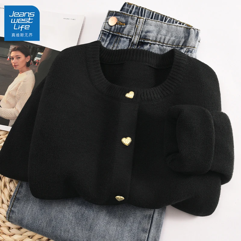 真维斯无界针织衫开衫外套女春季新款上衣休闲文艺圆领小香风毛衣