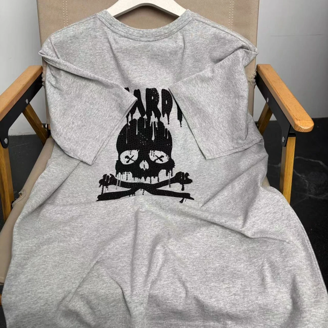 F-7  EX  潮牌男款灰色简约胸口烫钻短袖T AU029