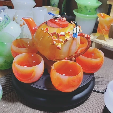 琉璃琉璃中式珐琅彩高档茶壶喜上加喜一壶六杯礼盒套装