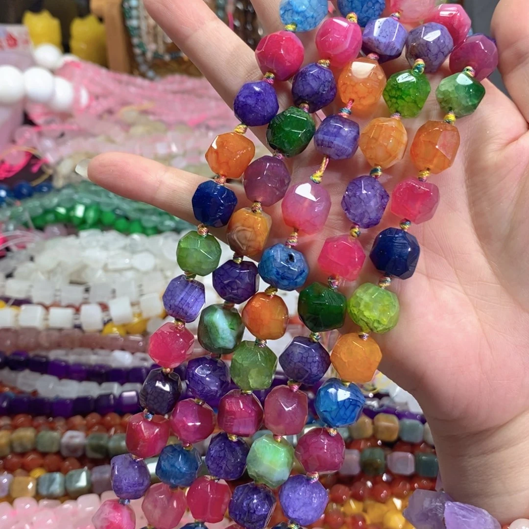 玛瑙/玉髓未镶嵌珠宝半成品多宝龙鳞玛瑙切面随型一条卡13mm