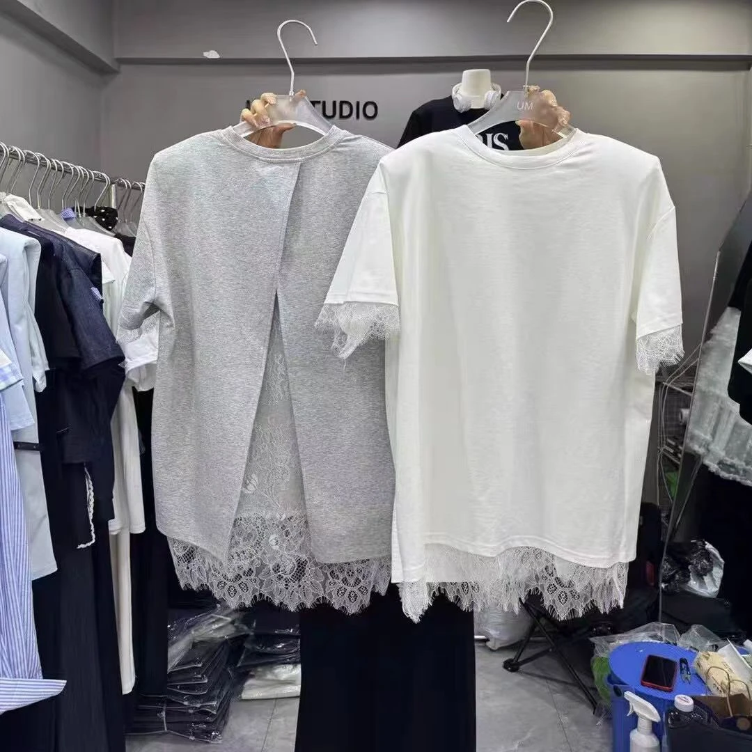 26523蕾丝短袖拼接法式芭蕾风短袖T恤潮流气质休闲