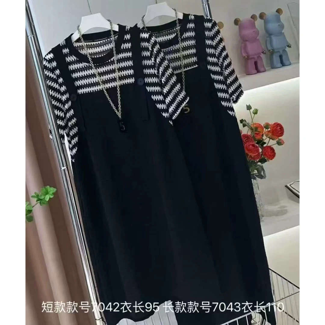 7042-2025年春夏新款时尚洋气减龄拼接显瘦假两件连衣裙