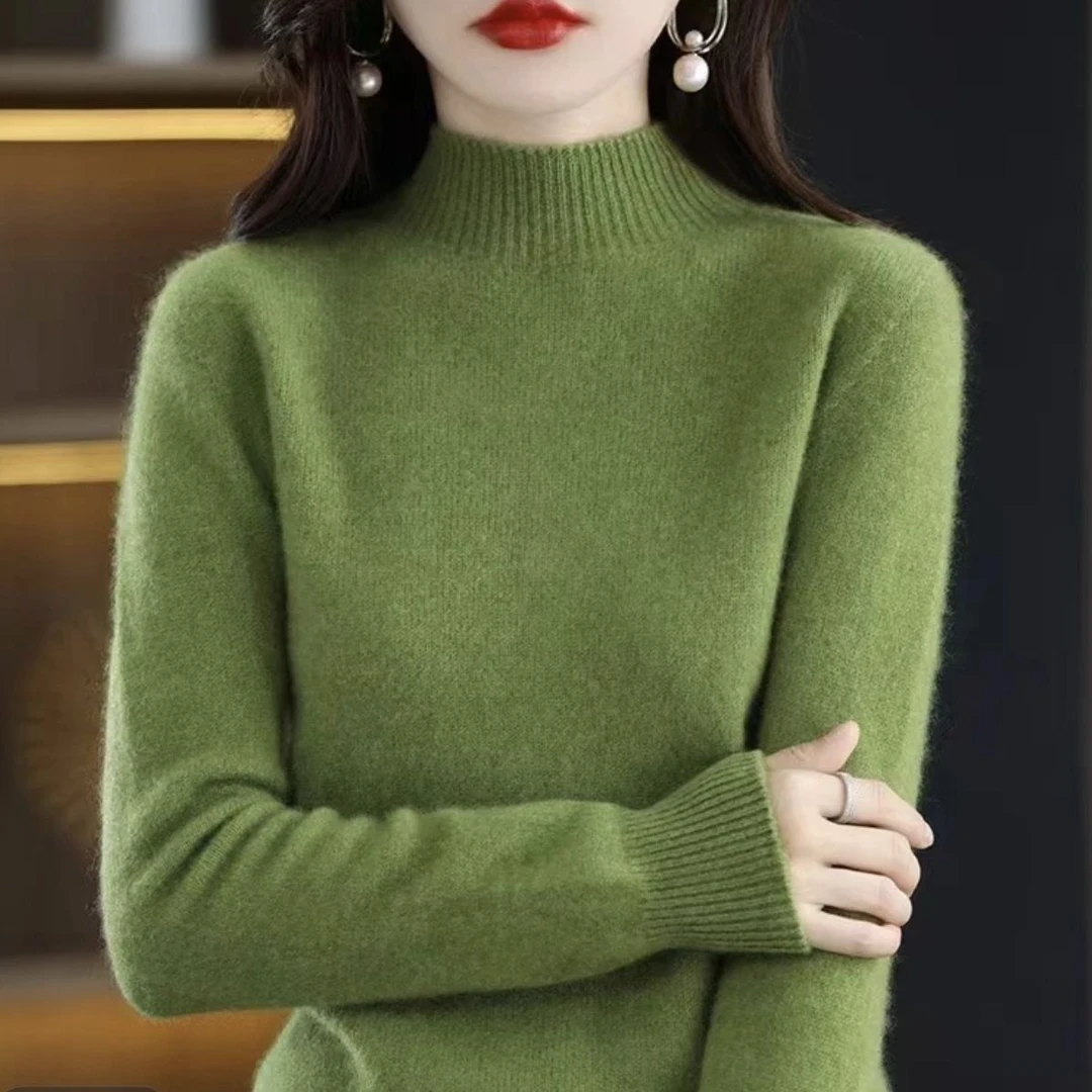 福利鄂尔多斯市产女士毛衫秋冬季套头圆领厚款宽松打底针织衫毛衣